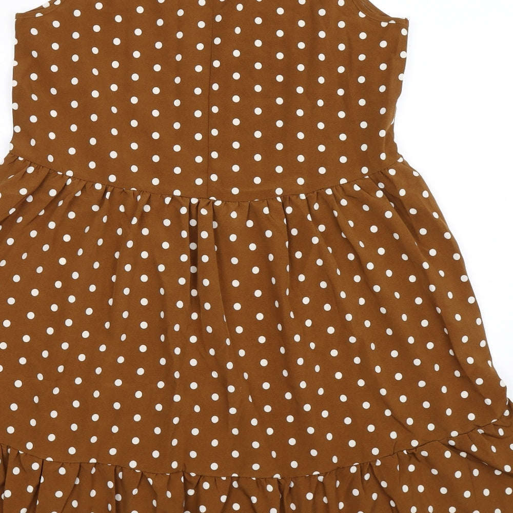 Preworn Womens Brown Polka Dot Tank Dress Size M - ruffle