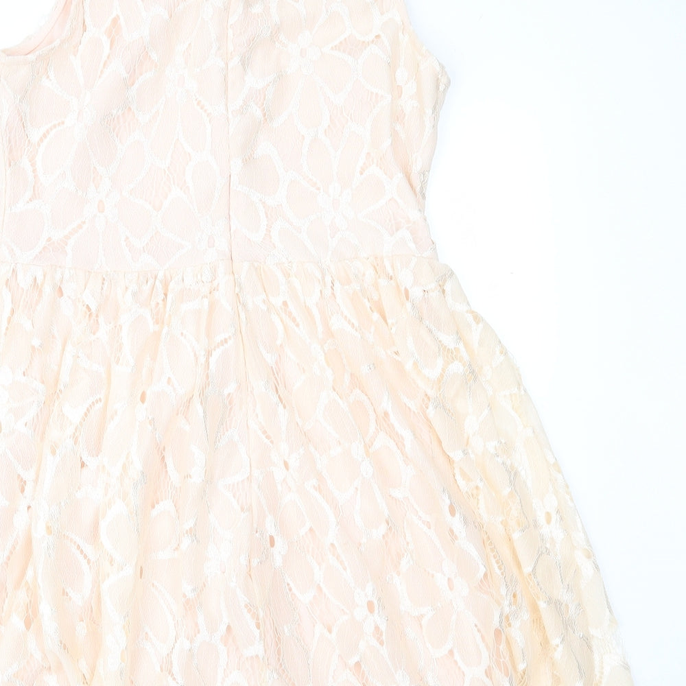 Parisian Collection Womens Pink Lace Fit & Flare Size 12