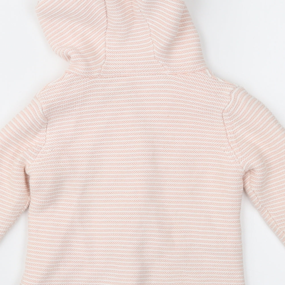 F&F Girls Pink Striped Parka Jacket Size 9-12 Months
