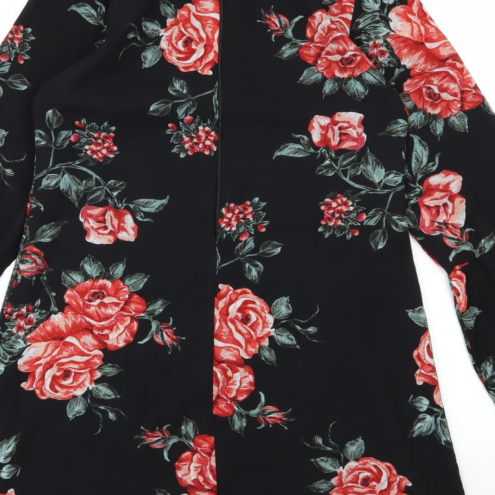 Peacocks Womens Black Floral Chiffon A-Line Size 8