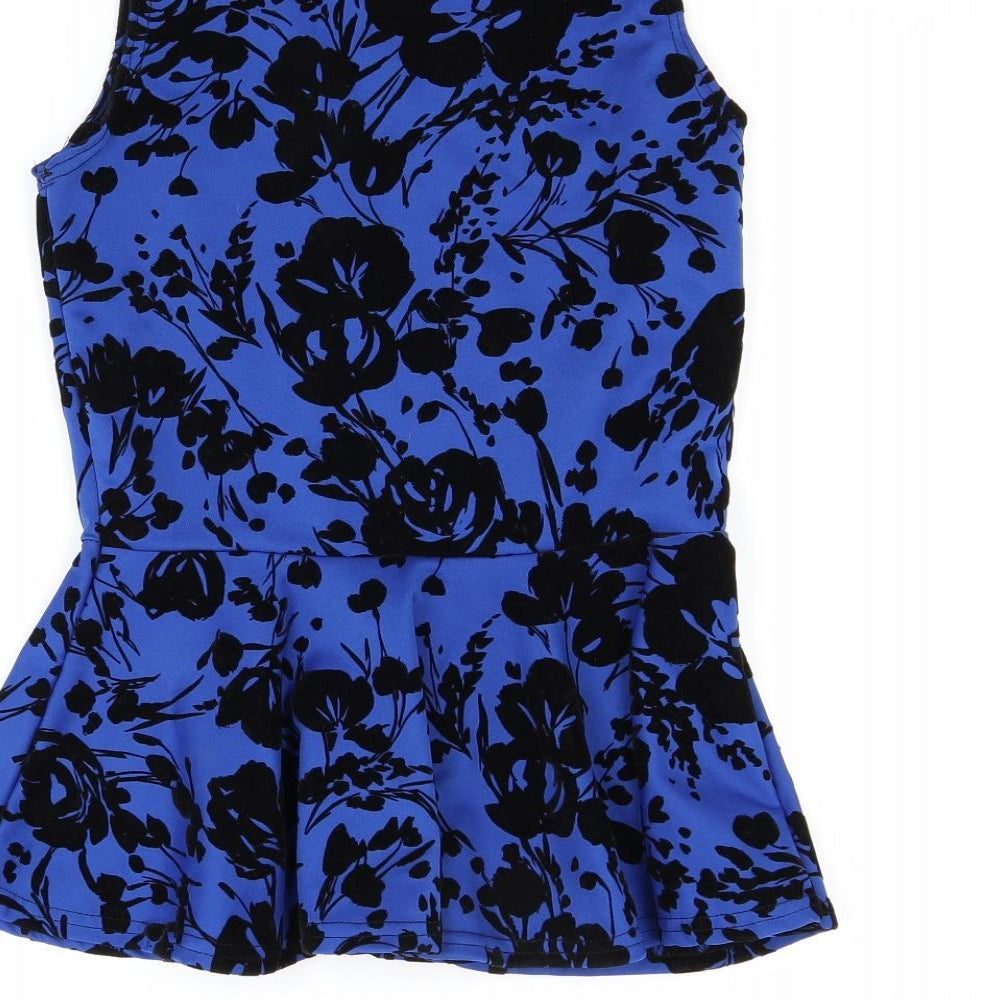 Select Womens Blue Floral Tunic Blouse Size 10