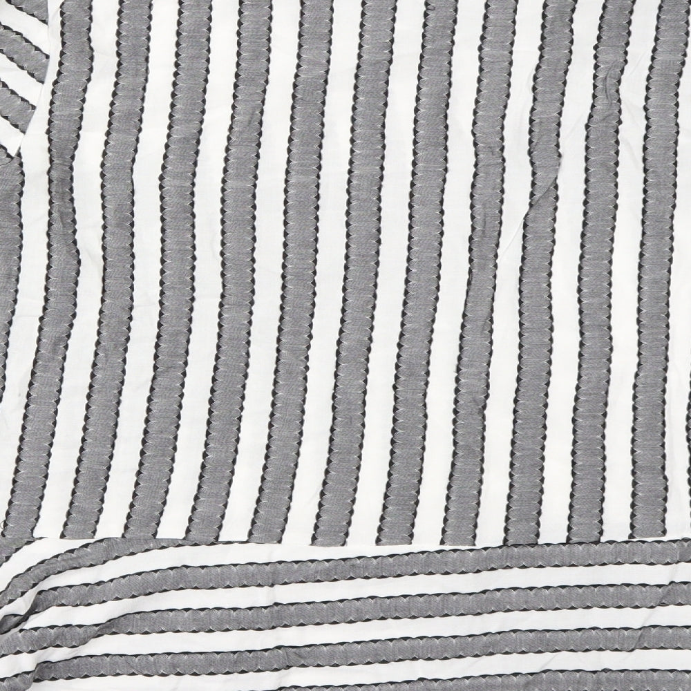 collection Womens Grey Striped Basic Blouse Size M