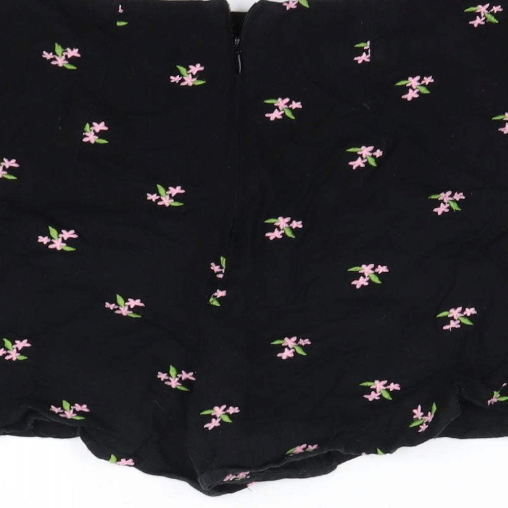 Miss Selfridge Womens Black Floral Skimmer Shorts Size 10