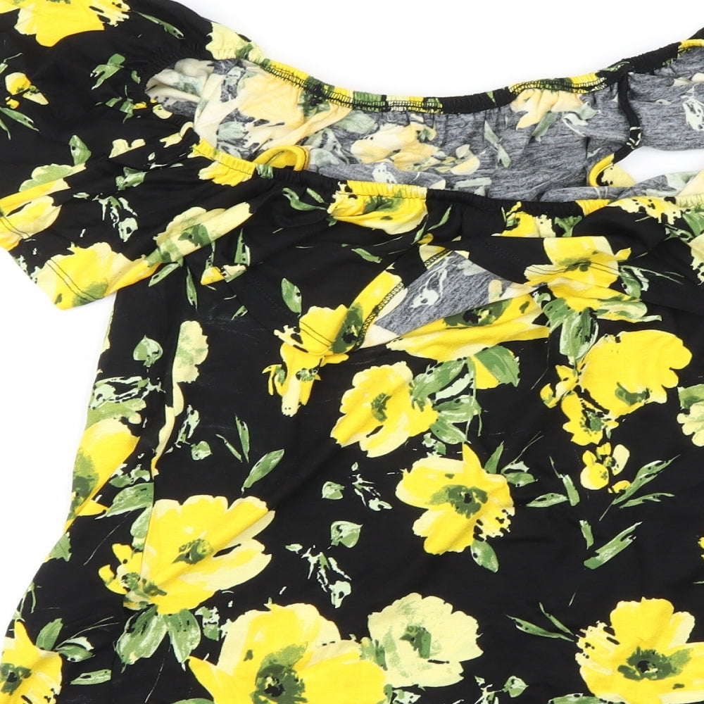 Bonmarché Womens Black Floral Basic Blouse Size 12