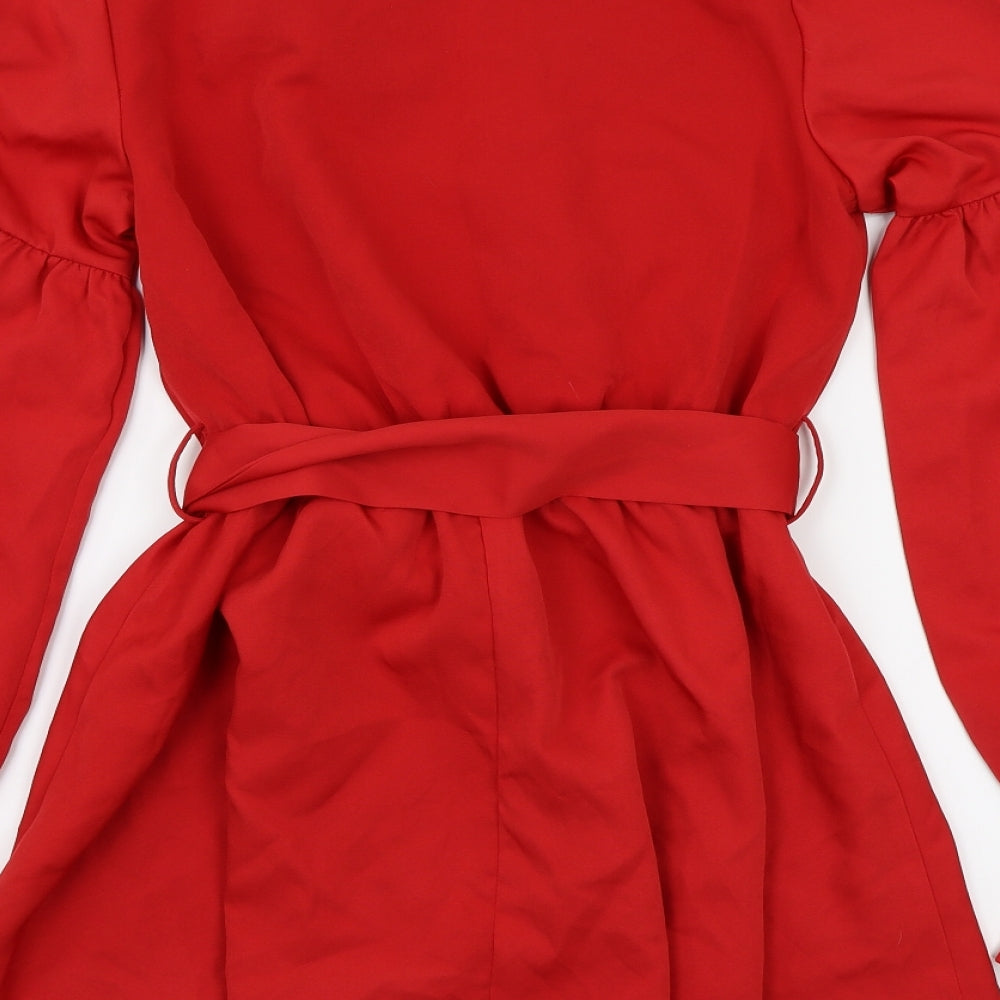 PRETTYLITTLETHING Womens Red Satin Fit & Flare Size 12