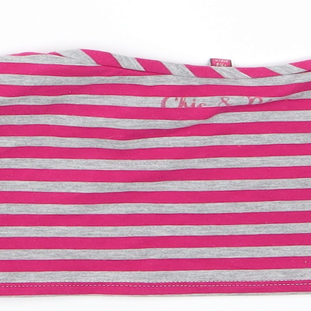Preworn Girls Pink Striped Jersey Cropped T-Shirt Size 5 Years - Cool