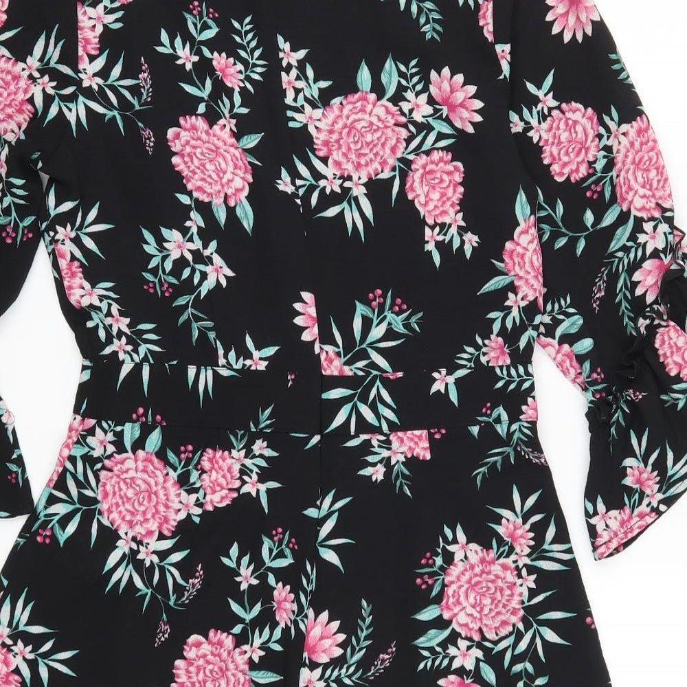 Primark Womens Black Flecked Playsuit One-Piece Size 8 L3 in - Pink Flowers