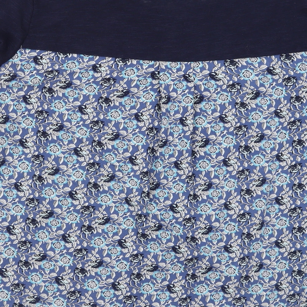 Amaryllis Womens Blue Floral Rayon Basic T-Shirt Size L