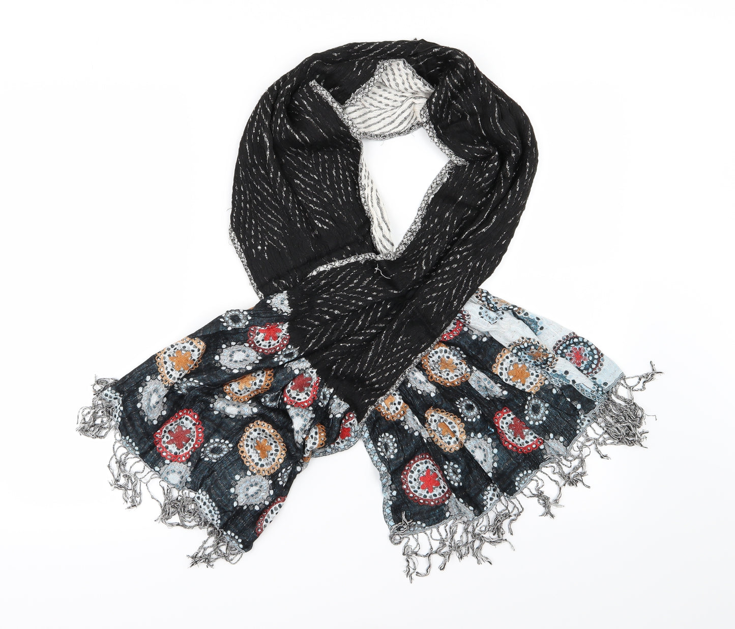 Preworn Womens Black Geometric Scarf