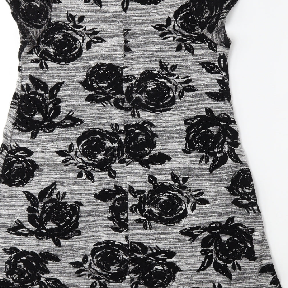 Select Womens Grey Floral T-Shirt Dress Size 10