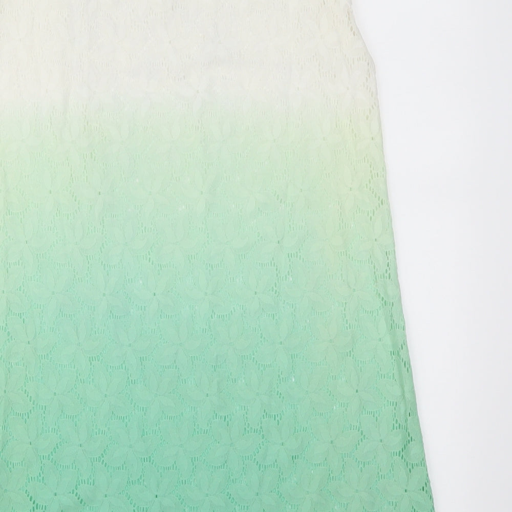Happy Holly Womens Green Floral Basic T-Shirt Size 8 - Green Ombre