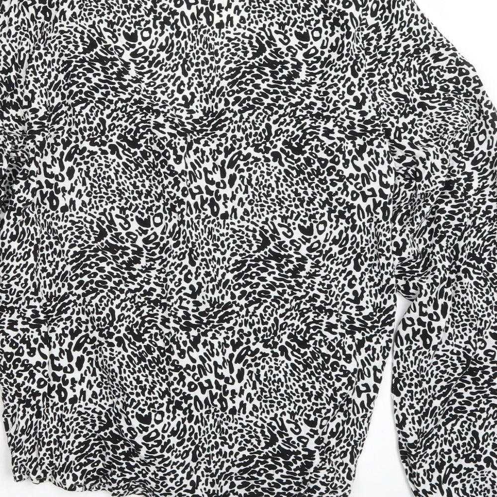 Beloved Womens White Animal Print Basic Button-Up Size 8