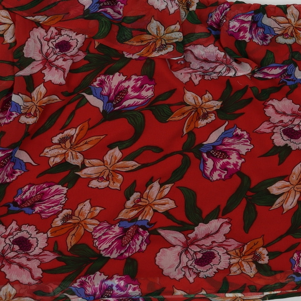 preworn Womens Red Floral Basic Blouse Size 10