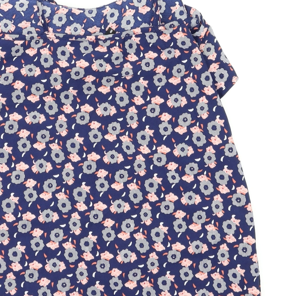 Pep & co Womens Blue Floral Basic T-Shirt Size 8