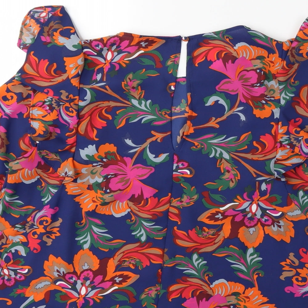 Papaya Womens Blue Floral Basic Blouse Size 14