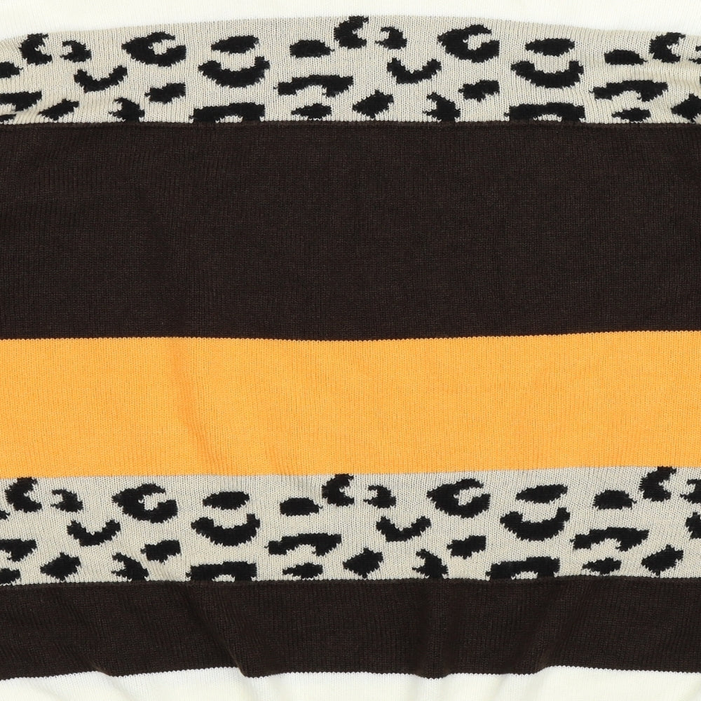 SHEILAY Womens Brown Striped Knit Pullover Jumper Size 2XL - leopard print
