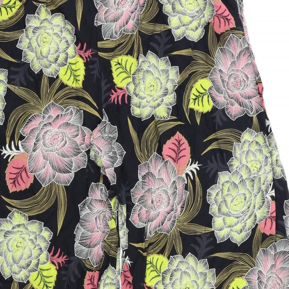 Next Womens Black Floral Trousers Size 10 L20 in
