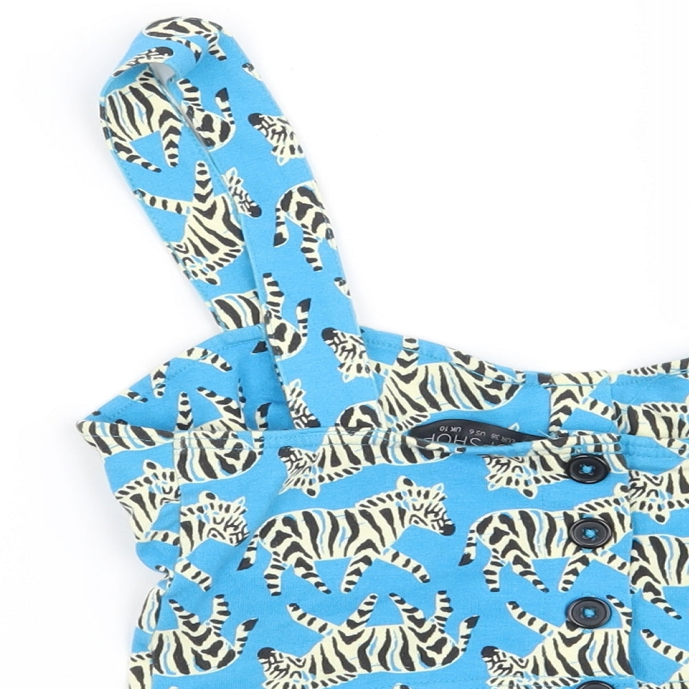 Topshop Womens Blue Cropped Blouse Size 10 - Zebra