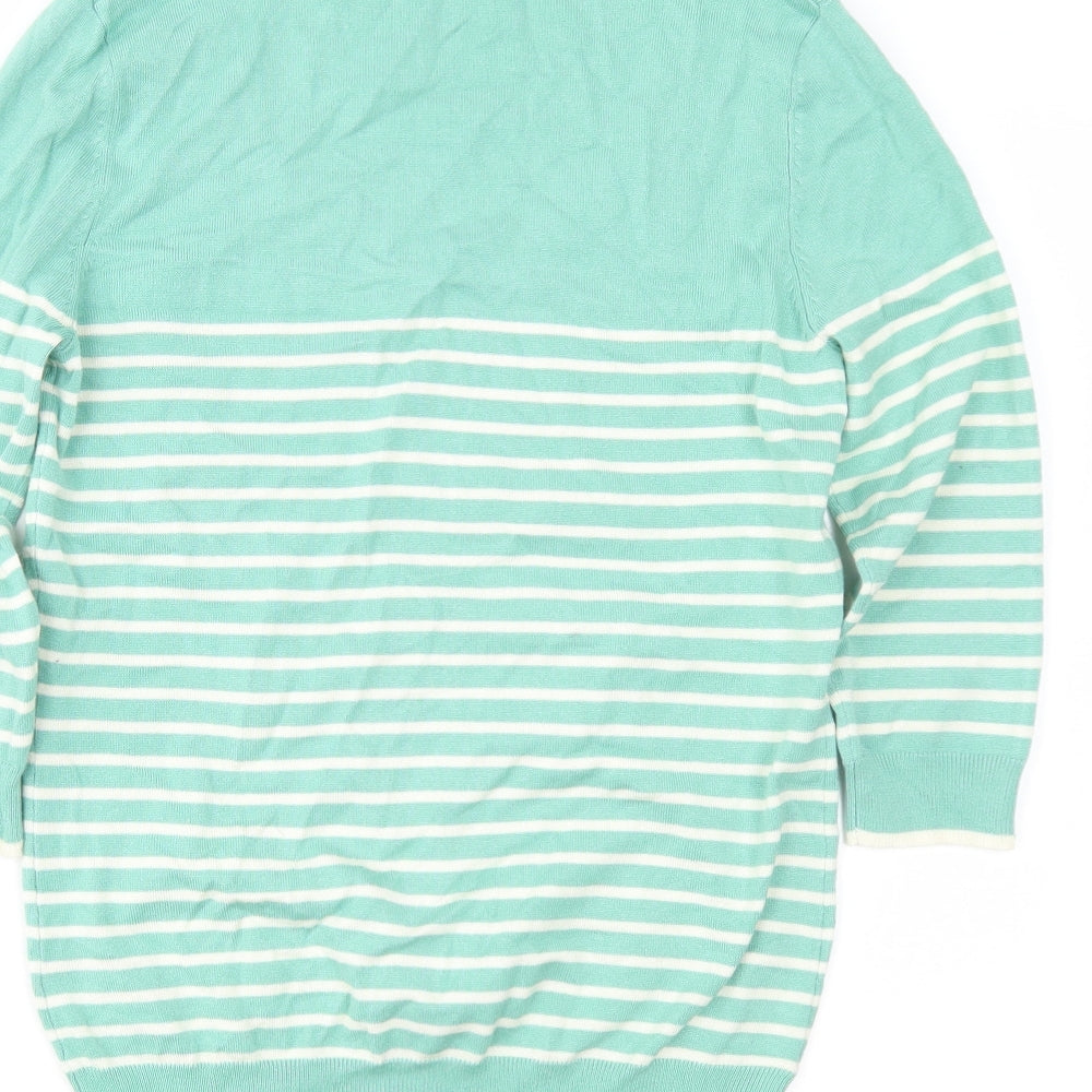 M&Co Womens Green Striped Pullover Jumper Size 12