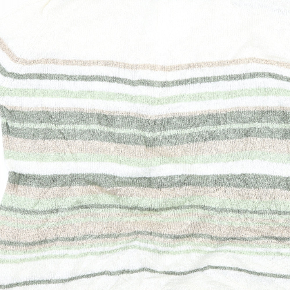 BM Collection Womens White Striped Basic T-Shirt Size M