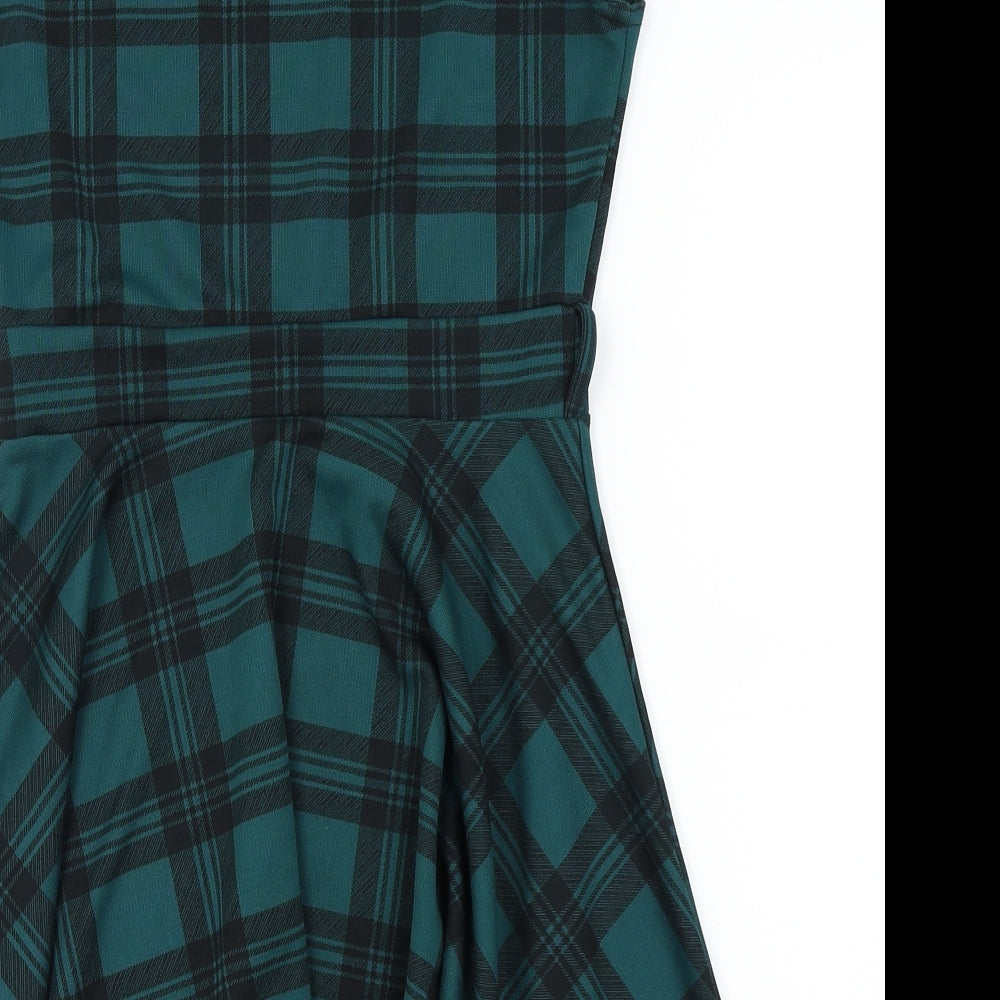 Vivi London Womens Green Check Fit & Flare Size S