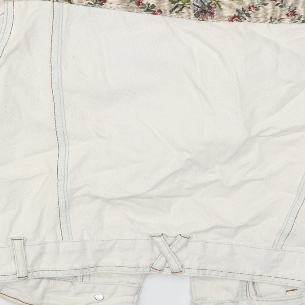 Joe Browns Womens White Floral Denim Jacket Size 16