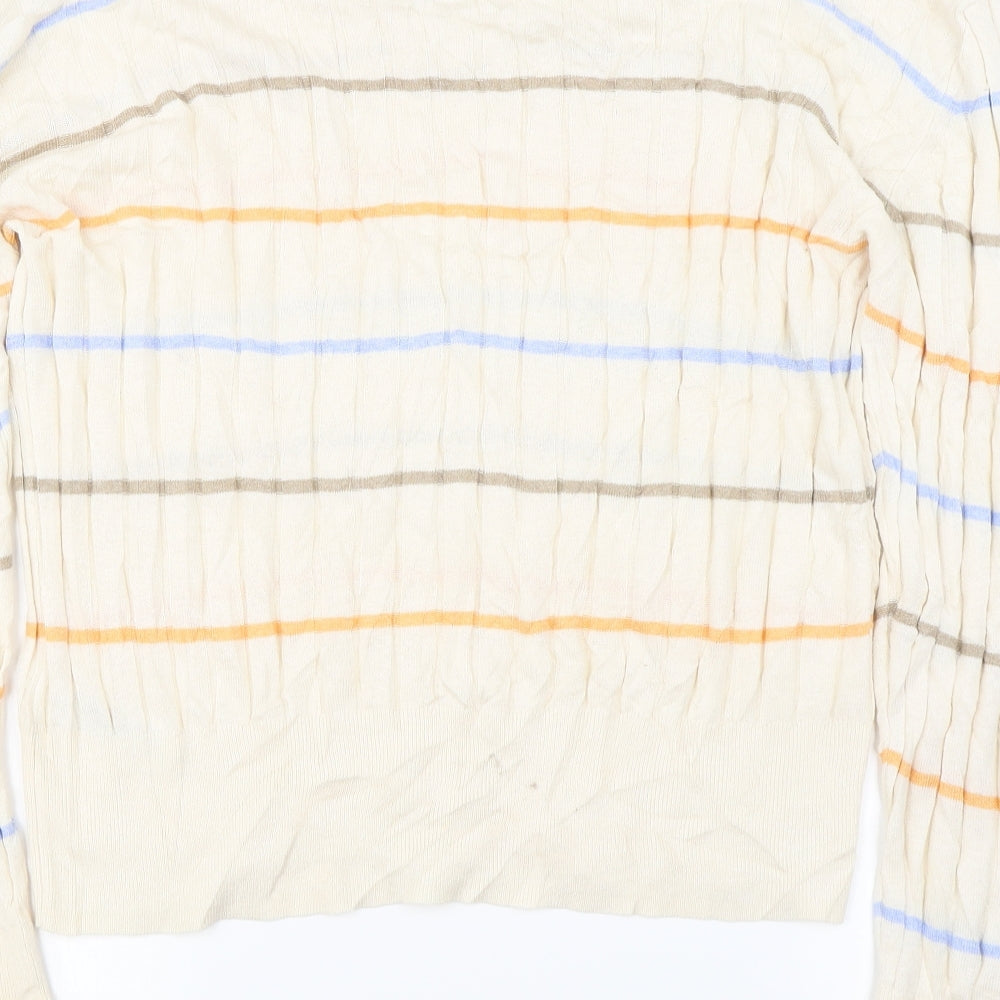 Marks and Spencer Mens Ivory Striped Pullover Jumper Size XL
