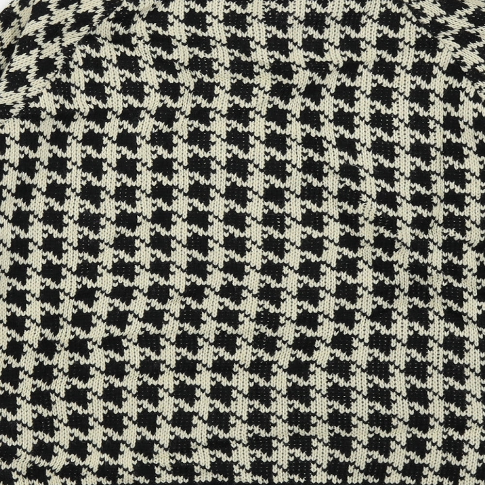 AMARANTO Womens Black Houndstooth Cardigan Jumper Size 8