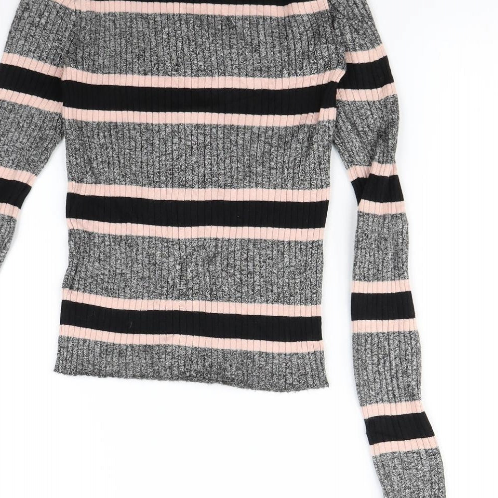 H&M Womens Grey Striped Basic T-Shirt Size XS