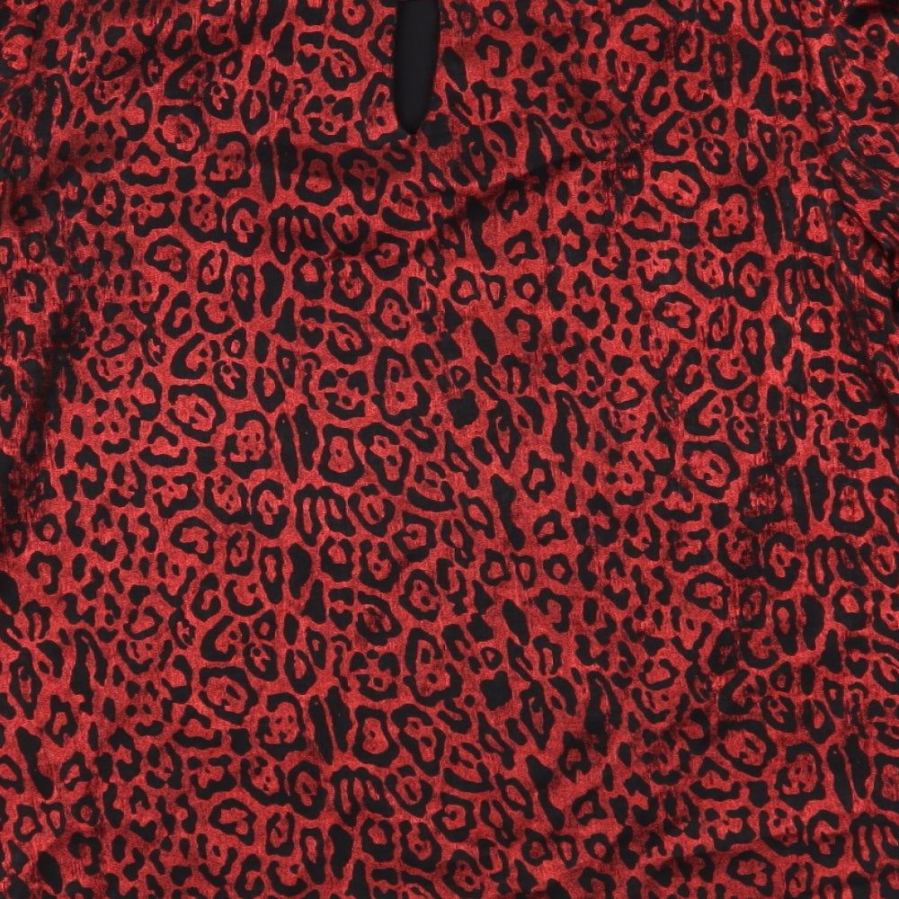 Peacocks Womens Red Animal Print Basic Blouse Size 8