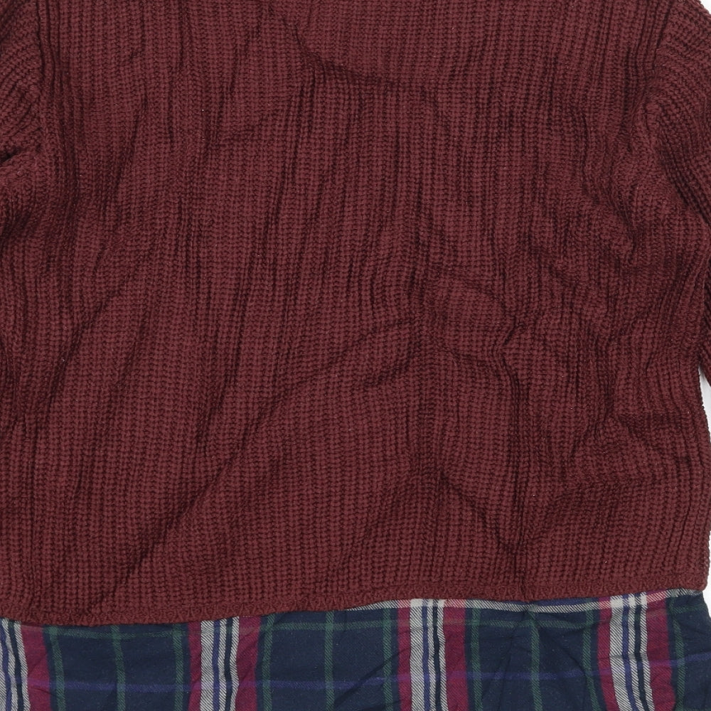 New Look Girls Brown Plaid Knit Pullover Jumper Size 12-13 Years - Layered