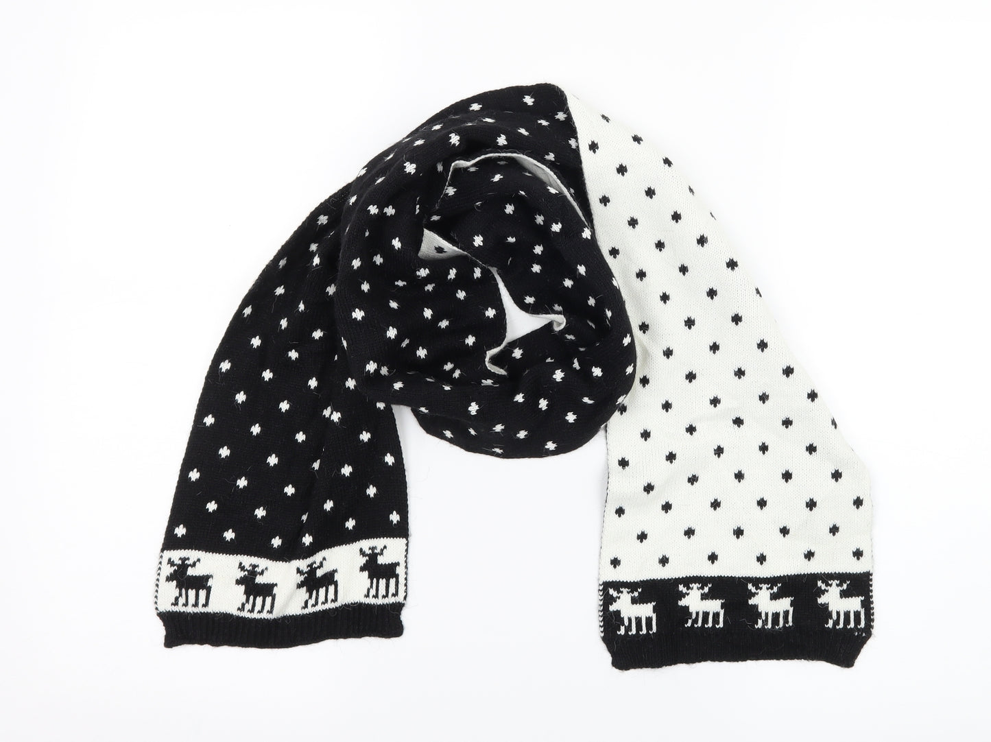 Dents Womens Black Polka Dot Knit Scarf - reindeer