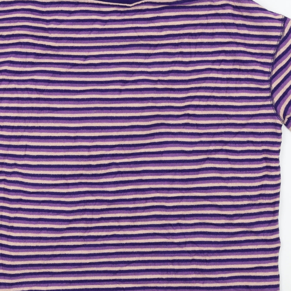 M&S Womens Purple Striped Basic T-Shirt Size 8