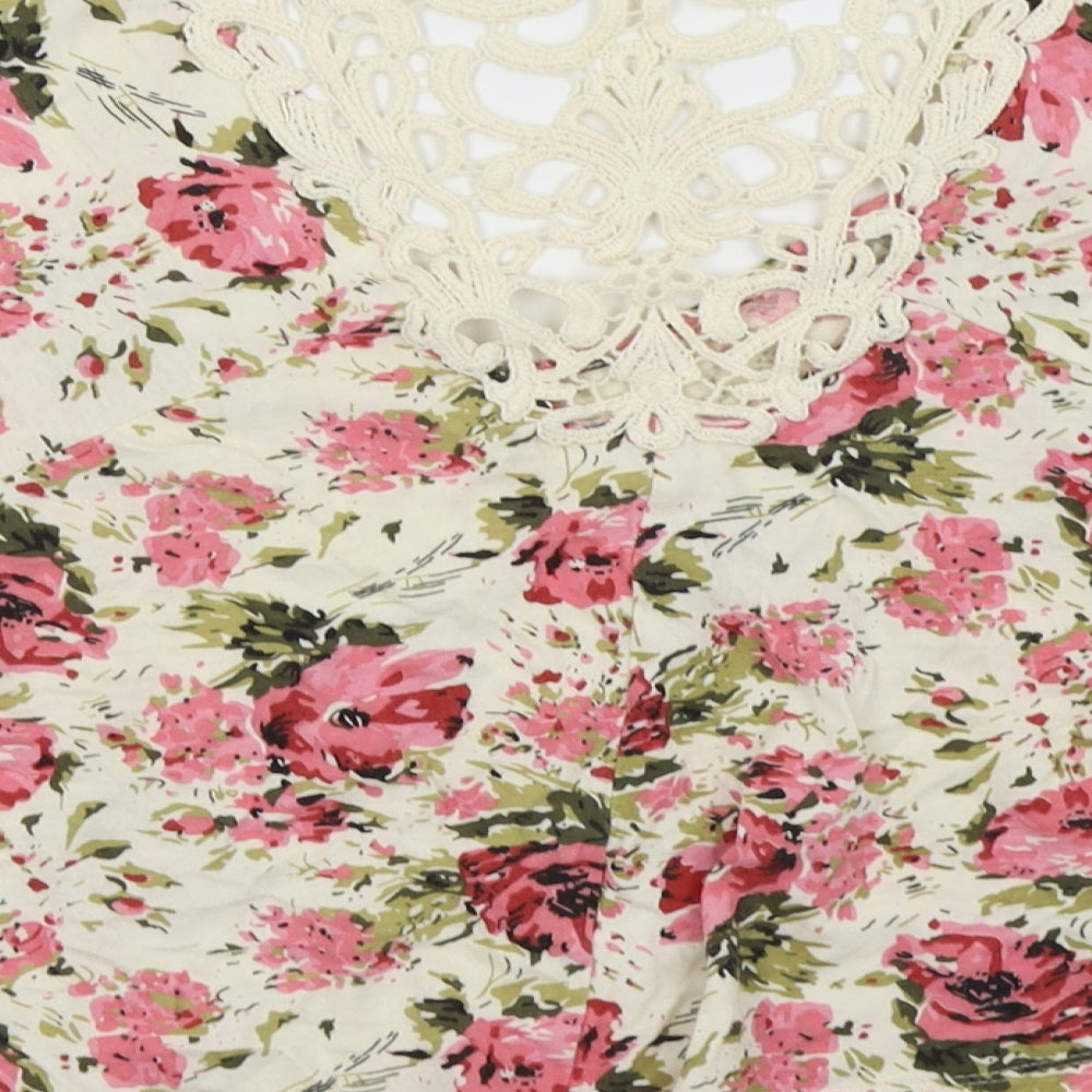 Internacionale Womens White Floral Cropped T-Shirt Size 10