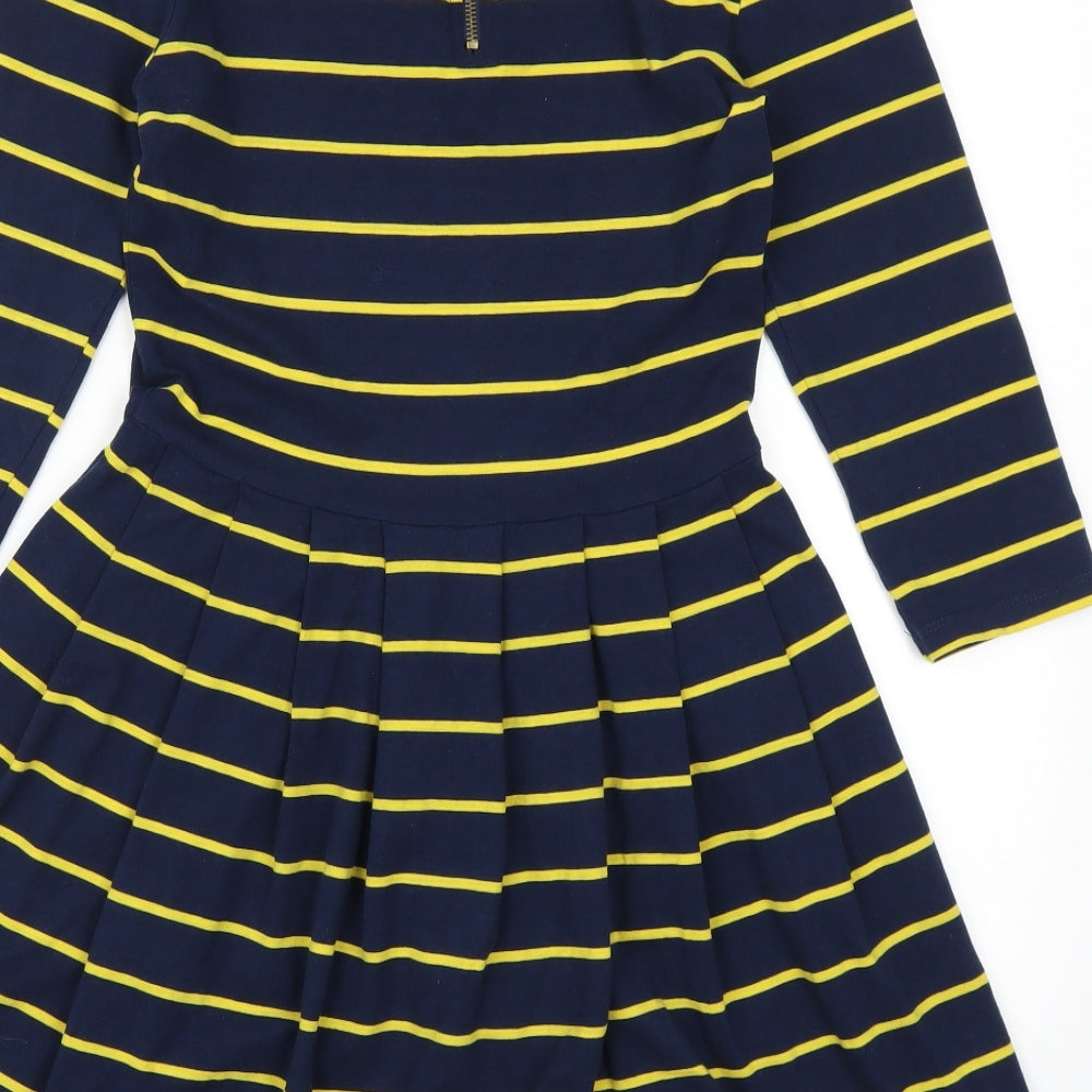 FOREVER 21 Womens Blue Striped Skater Dress Size S - Yellow Stripes