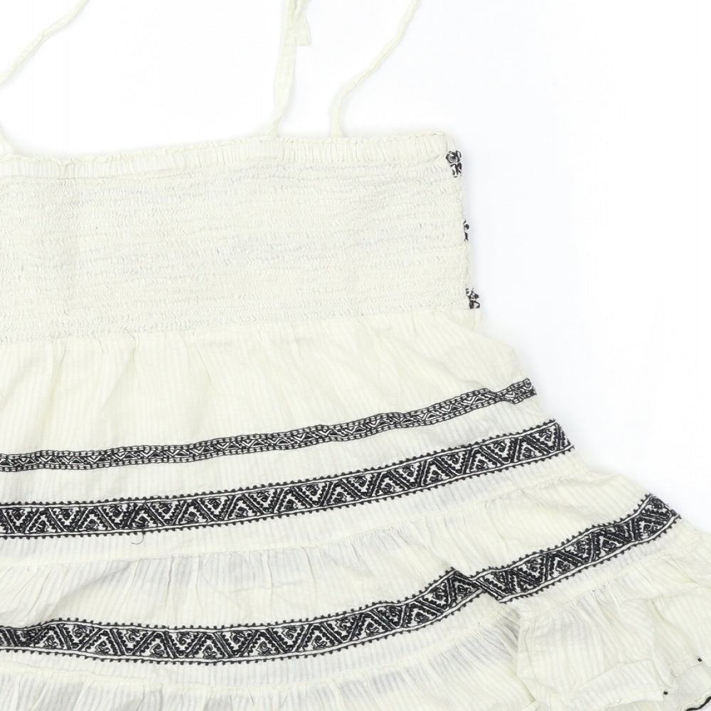 New Look Womens White Geometric Basic Blouse Size 10