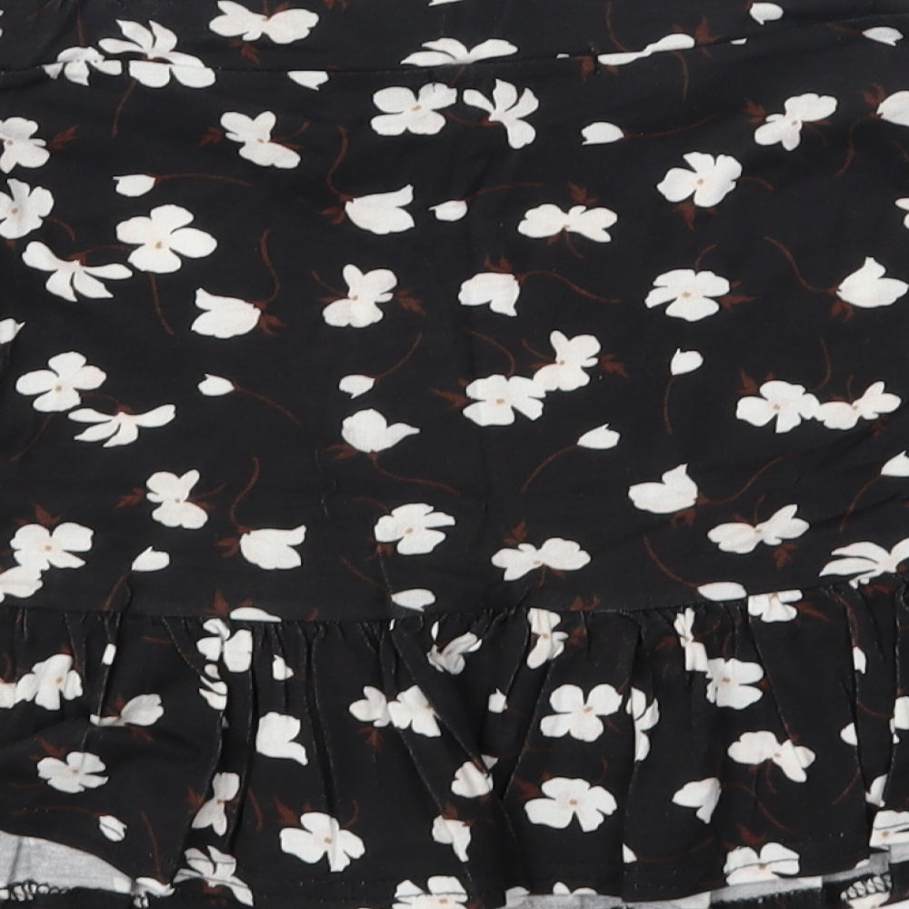 PRETTYLITTLETHING Womens Black Floral Flare Skirt Size 6