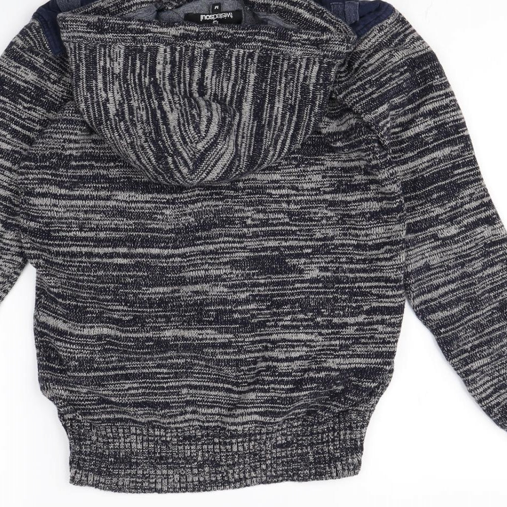 Twisted Soul Womens Blue Herringbone Pullover Hoodie Size M