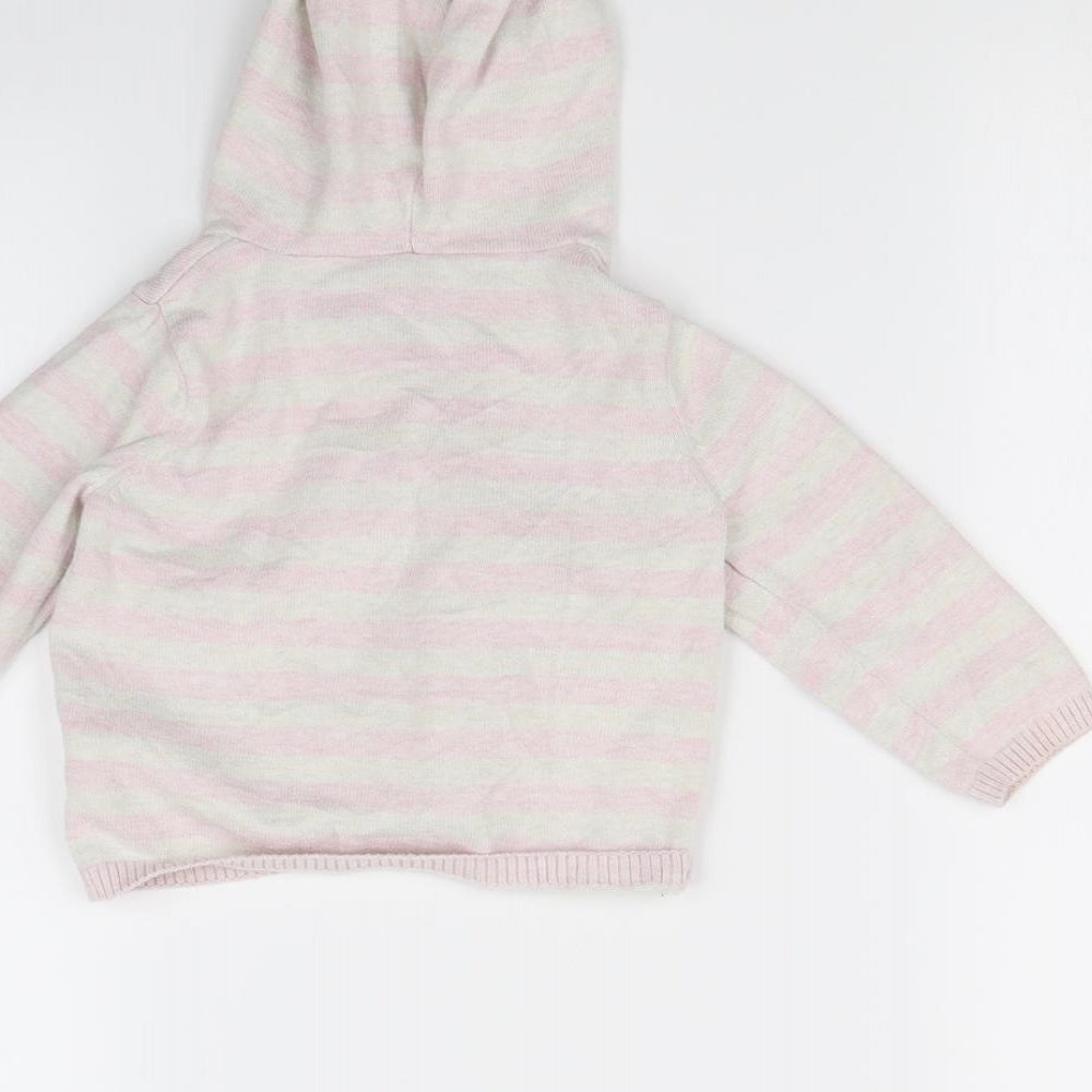 M&S Girls Pink Striped Cardigan Jumper Size 9-12 Months