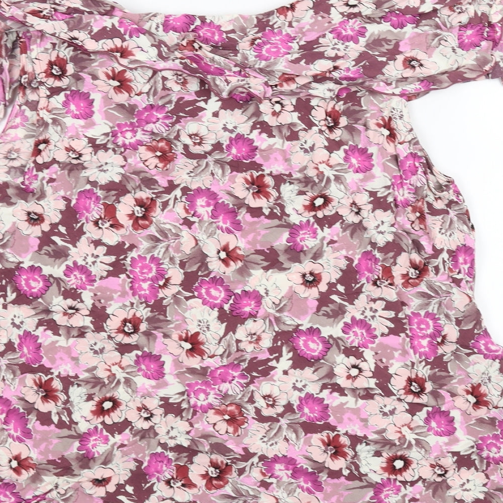 M&Co Womens Pink Floral Basic T-Shirt Size 18