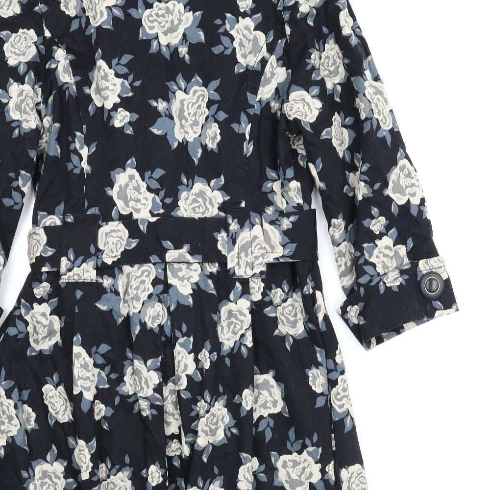 Atmosphere Womens Blue Floral Overcoat Coat Size 10