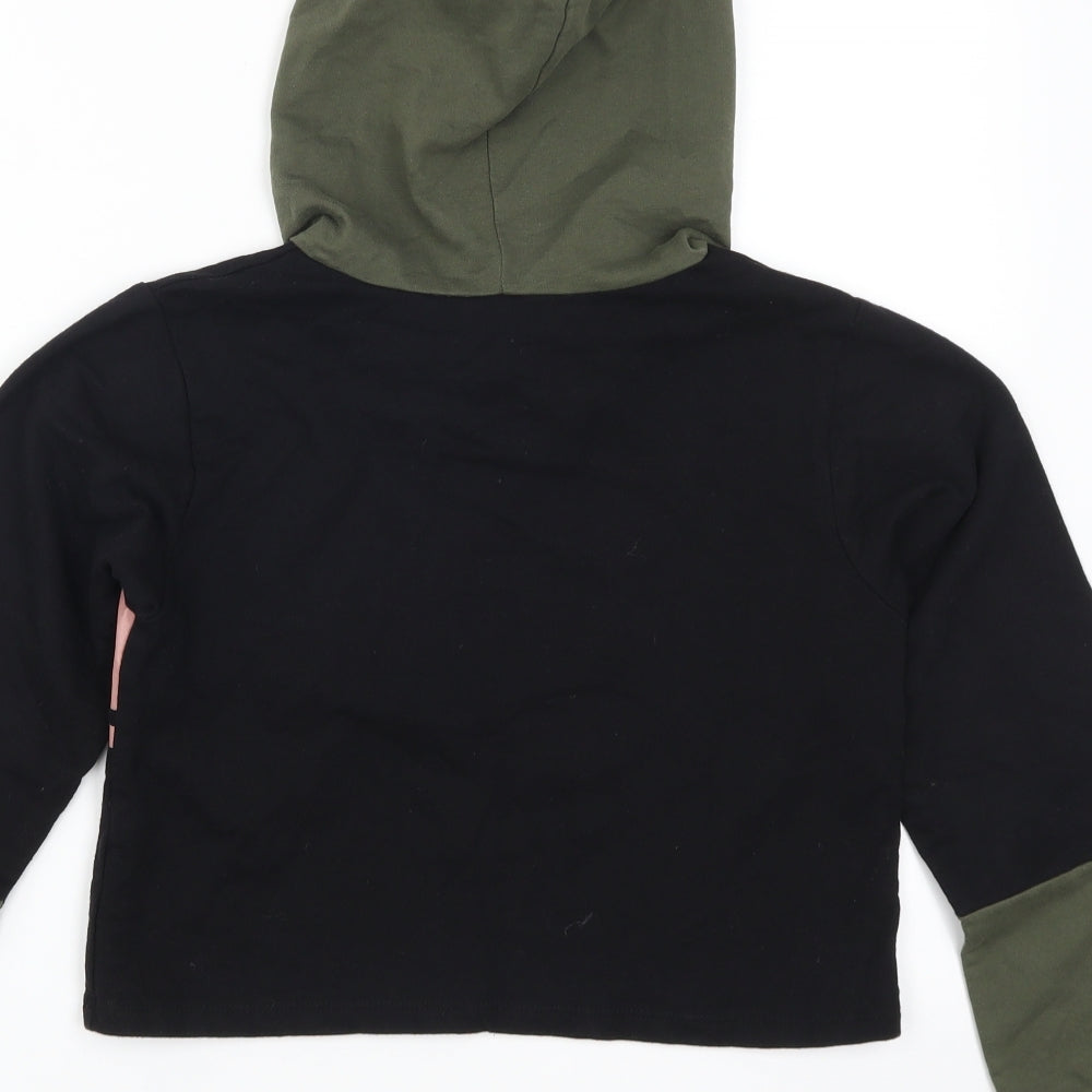 Slect Womens Black Colourblock Pullover Hoodie Size 6 - Downtown Brooklyn Babe Pink and Green
