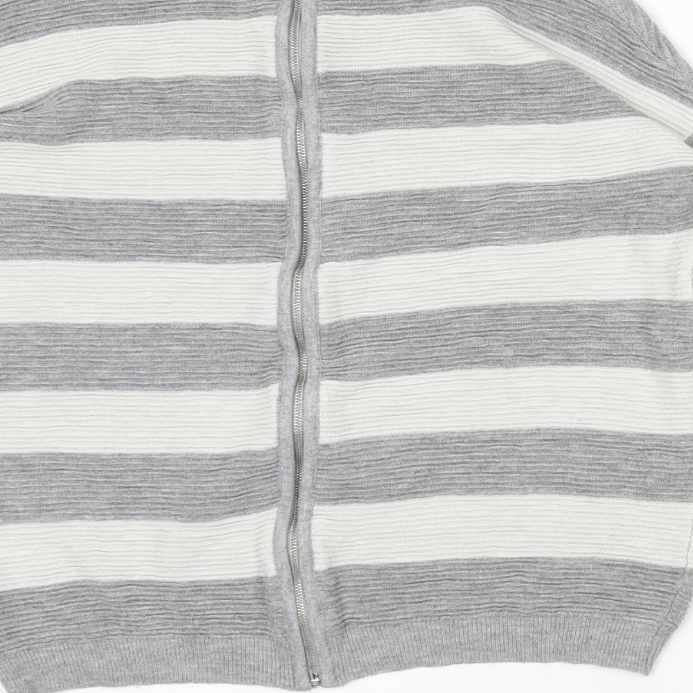 NEXT Womens Grey Striped Full Zip Jumper Size 8