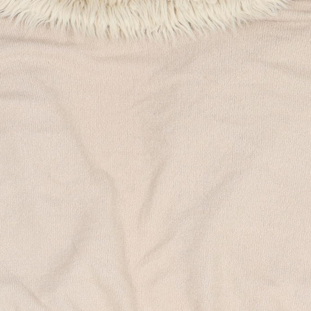 River Island Girls Pink Knit Cardigan Jumper Size 11-12 Years - Detachable fur collar`