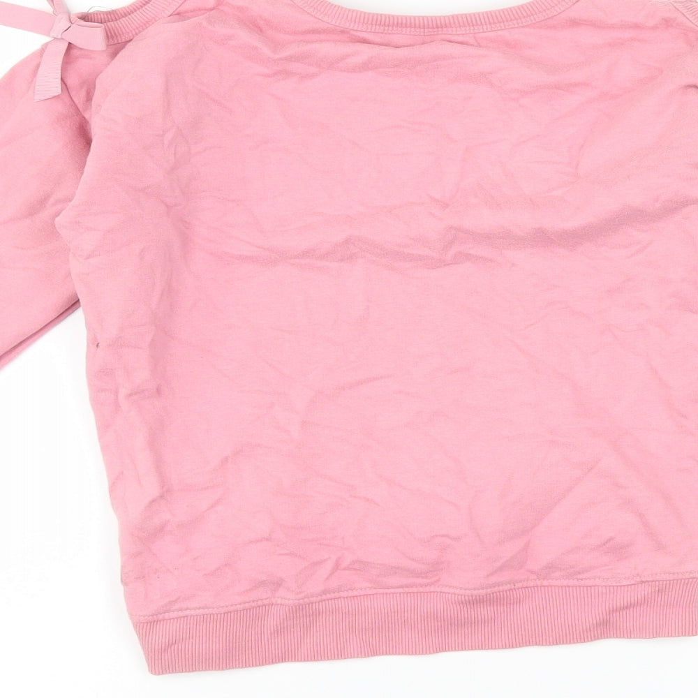 M&Co Girls Pink Pullover Sweatshirt Size 9-10 Years - butterflies cut out shoulder