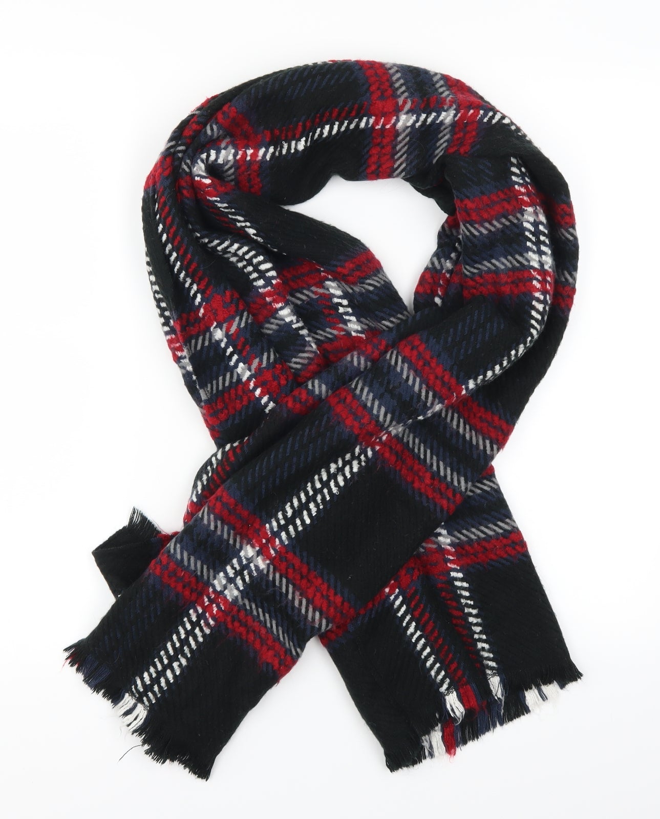 Preworn Womens Black Check Scarf - Red