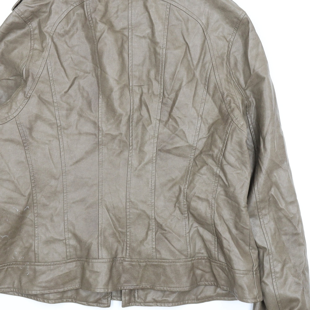 M&S Womens Brown Motorcycle Jacket Coat Size 16