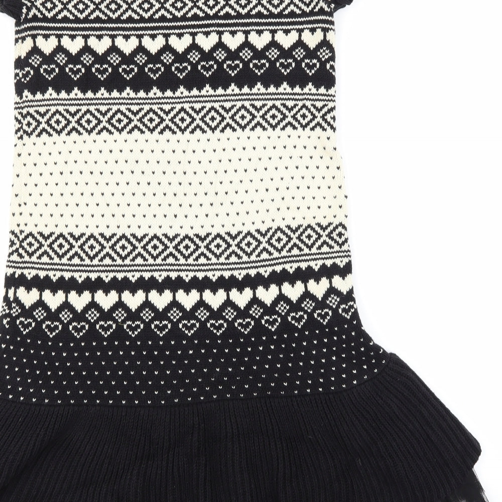 Gap Girls Black Fair Isle Jumper Dress Size 13 Years
