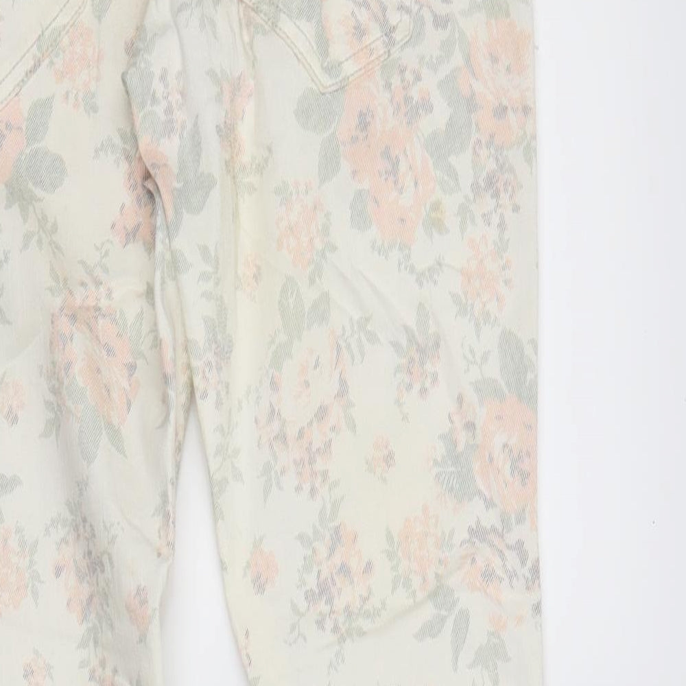 H&M Womens Ivory Floral Denim Skinny Jeans Size 8 L28 in