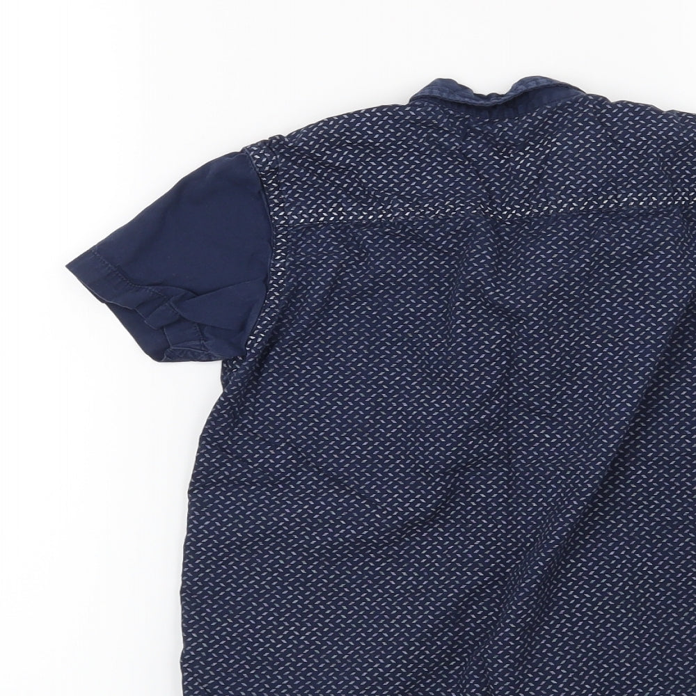 Preworn Boys Blue Geometric Basic Button-Up Size 7-8 Years
